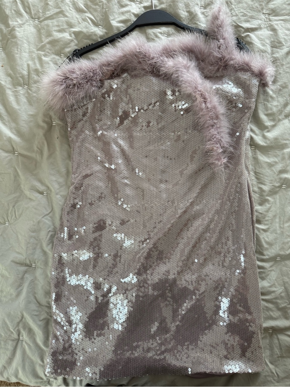 Forever 21 Blush Sequin Feather-Trim Mini Dress
